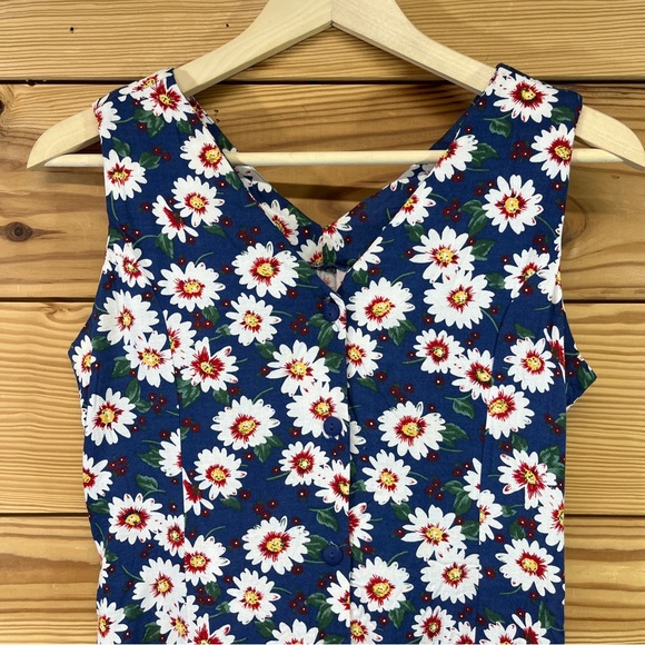 Vtg 90s No Boundaries Romper Small Blue Floral Button Up Tie Back Rayon B155 - Picture 3 of 11